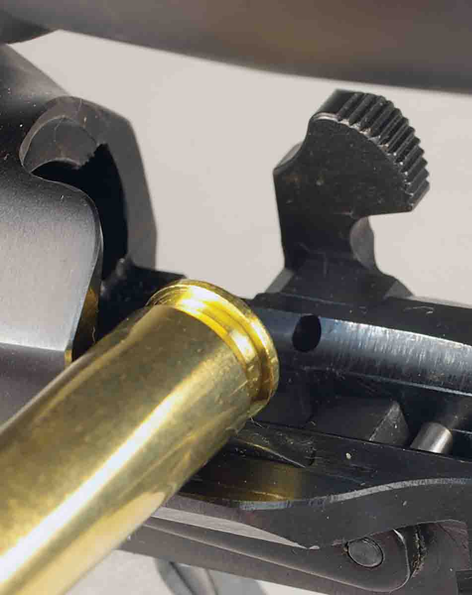 Pushing the CZ’s bolt stop release requires using a fingernail or the rim of a cartridge case.